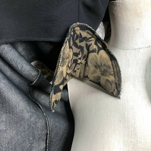 Vtg Boho Floral Blazer Black Brown Tan Women's Collarless Shoulder Pads - Picture 8 of 8